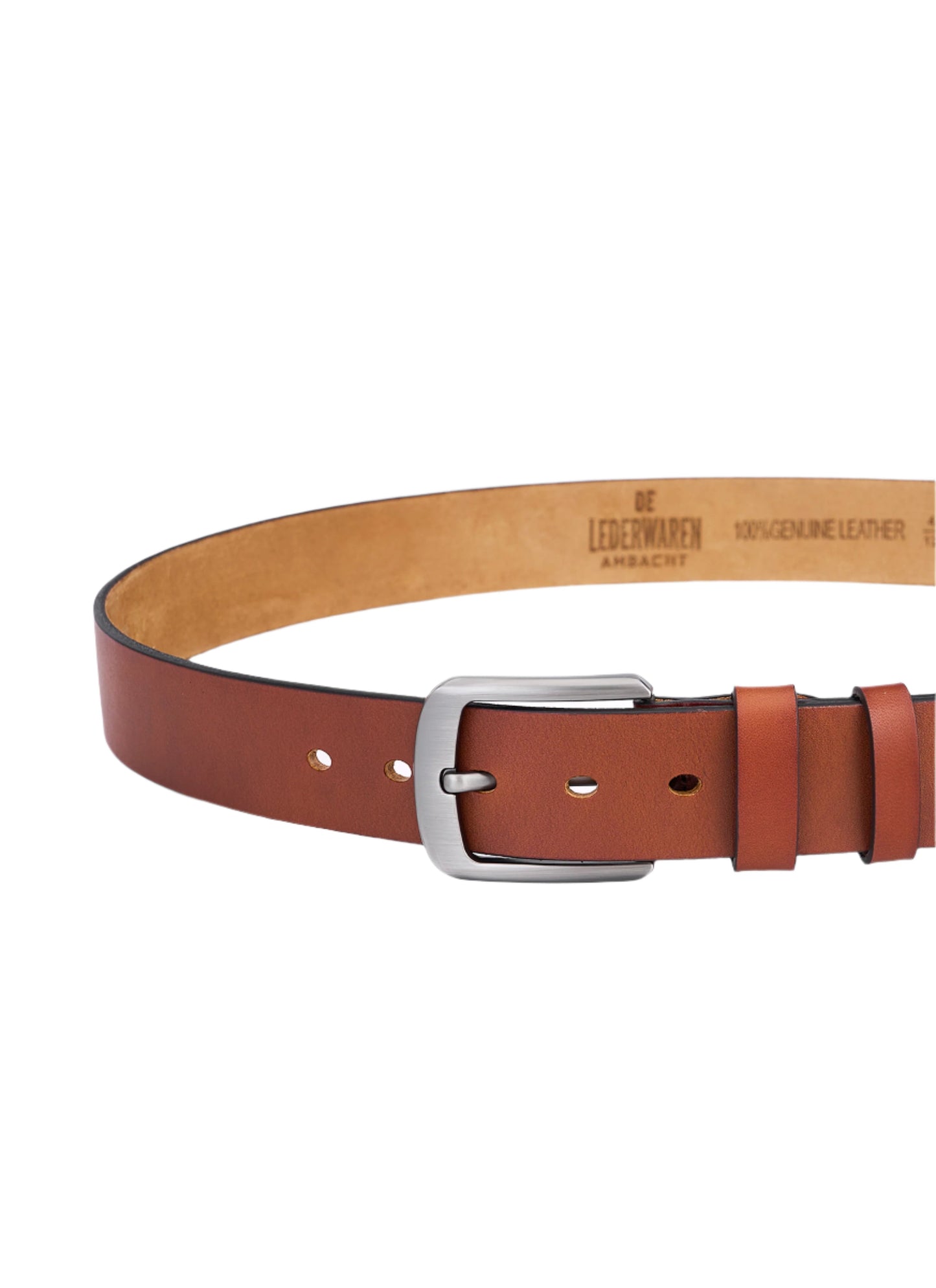 Stylish Round Leather Belt in Cognac β Full Leather, Durable Leather Belt for Men