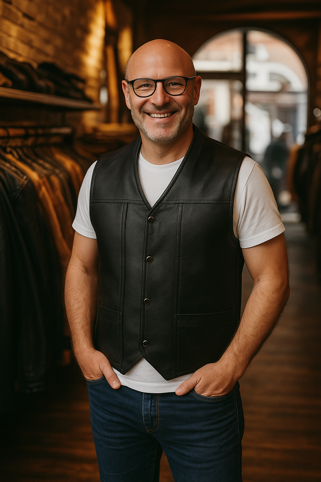 James's Quilted Leather Vest with Button Placket