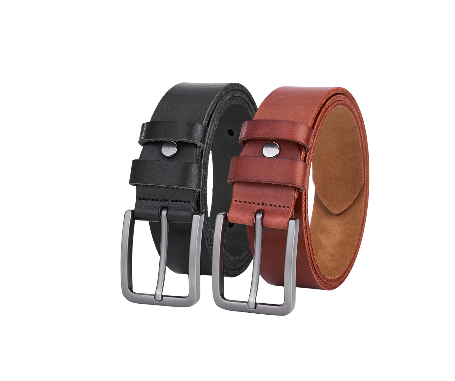 Set of 2 high-quality cowhide leather belts โ black and brown โ genuine leather & extremely durable โ stylish leather belts for men
