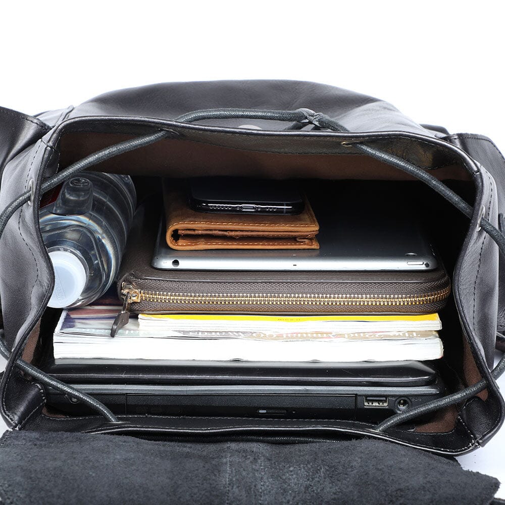 Small Black Leather Backpack | BODO