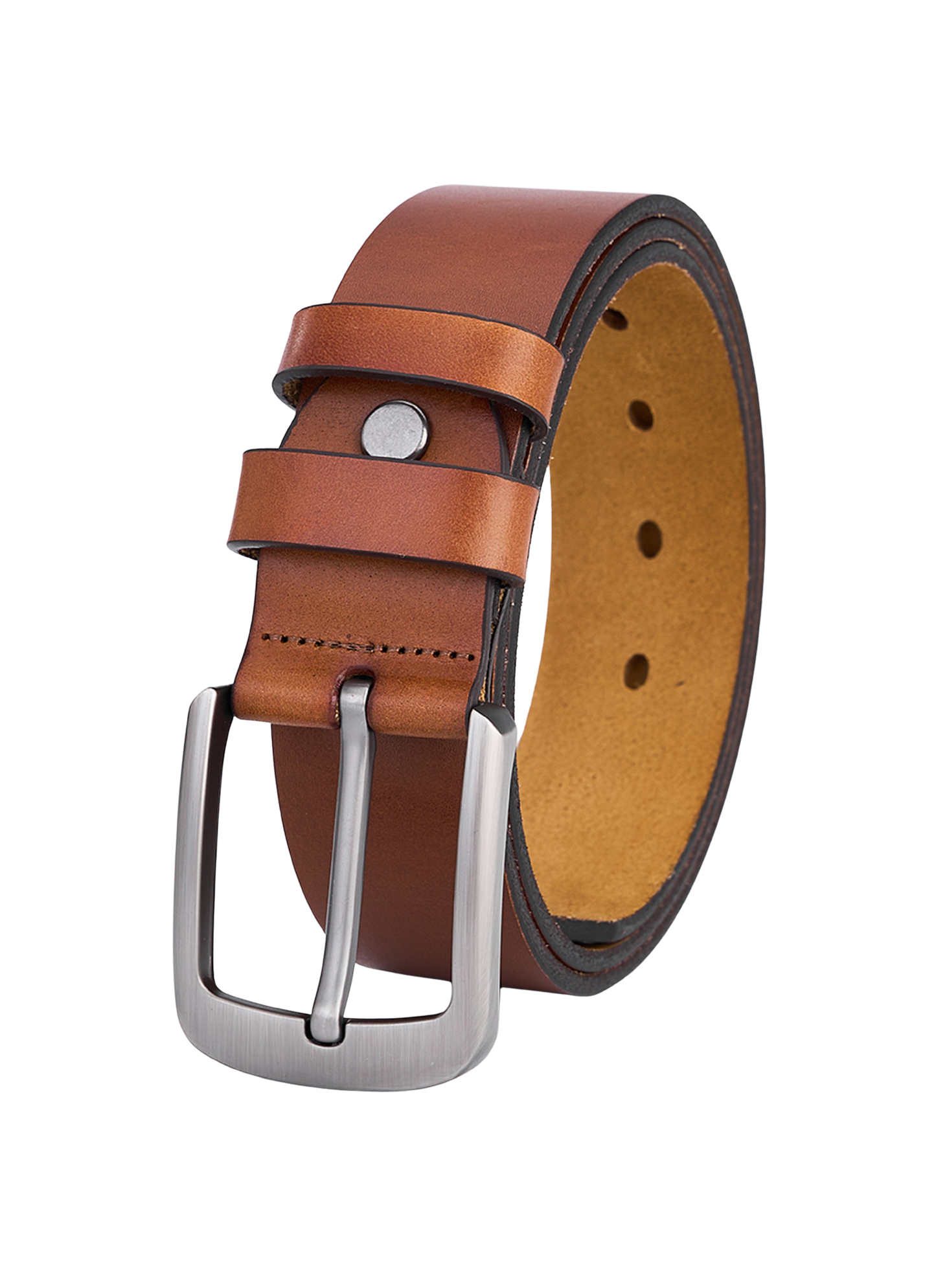 Stylish Round Leather Belt in Cognac β Full Leather, Durable Leather Belt for Men