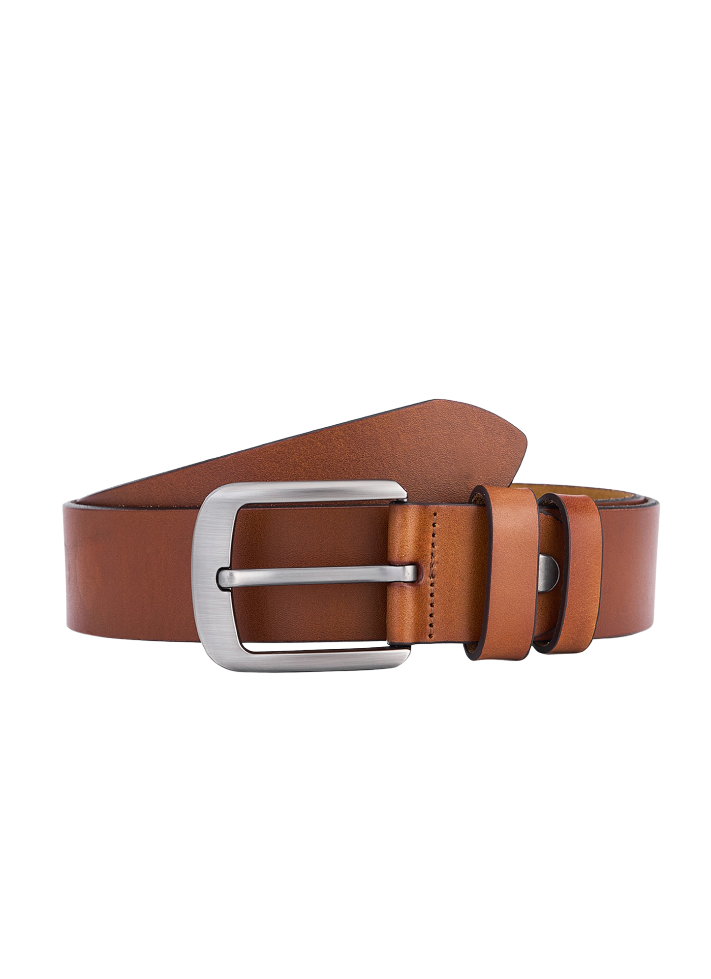 Stylish Round Leather Belt in Cognac β Full Leather, Durable Leather Belt for Men