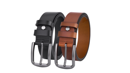 2 Pieces Luxury Full-Grain Leather Belts – Black & Cognac – Genuine Leather & Sustainable – Premium Men's Belts for Every Style