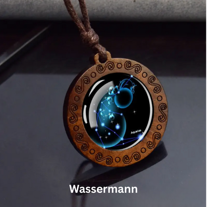 Zodiac Sign Necklace with Adjustable Genuine Leather Band