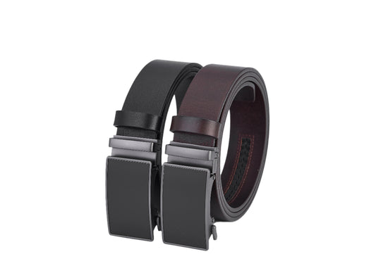 2-Piece Luxury Tight-Fitting Cow Leather Belt Set with Automatic Buckle - Black & Brown - Full Leather - Durable and Stylish for Men