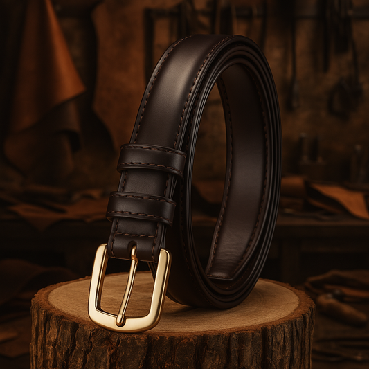 Hermann's Women's Leather Belt Elegant & Slim | Dark Brown