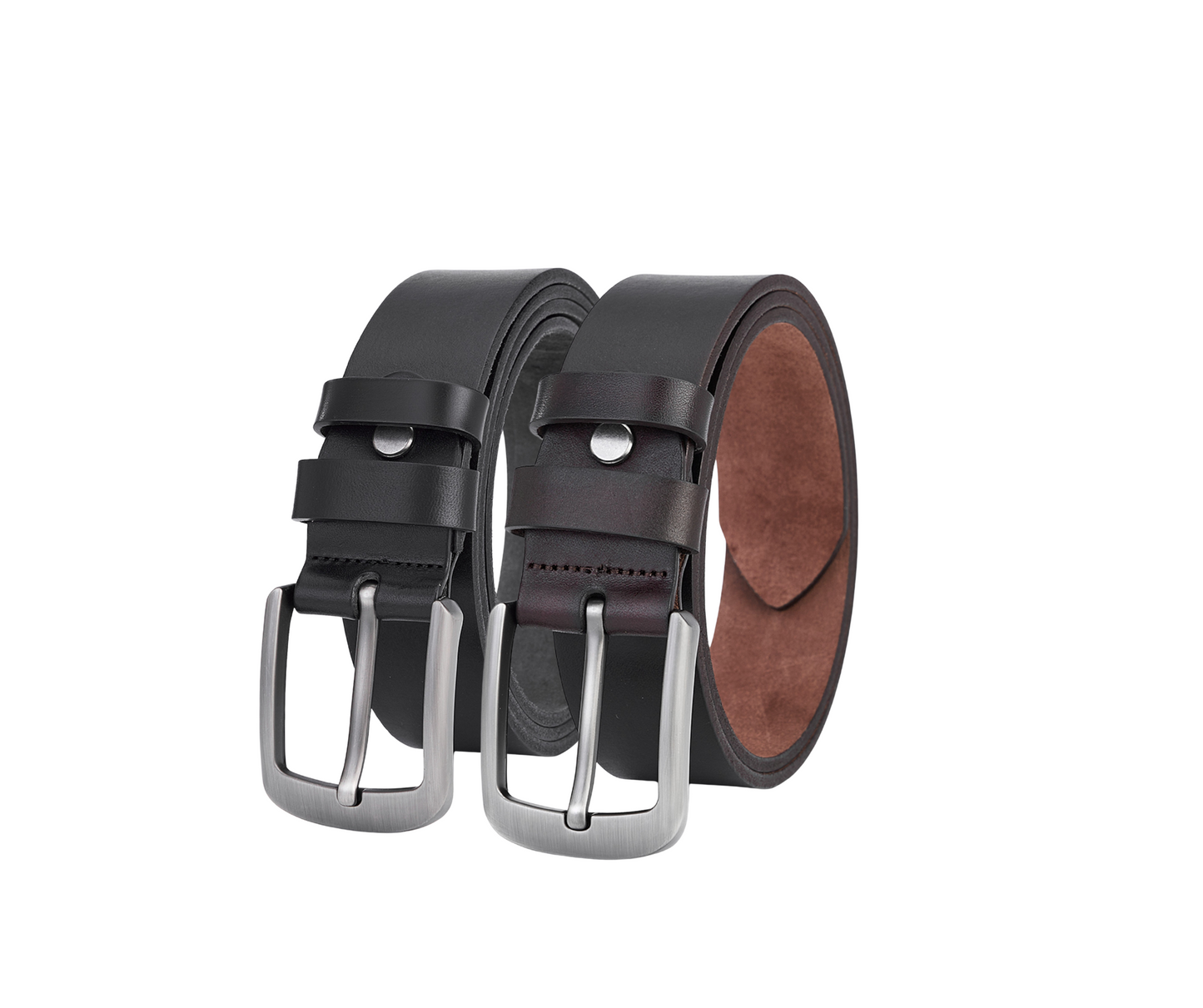 2 Pieces Luxury Genuine Leather Belts - Elegant Black & Dark Brown - Full Leather for Durability and Comfort - Men's Leather Belts