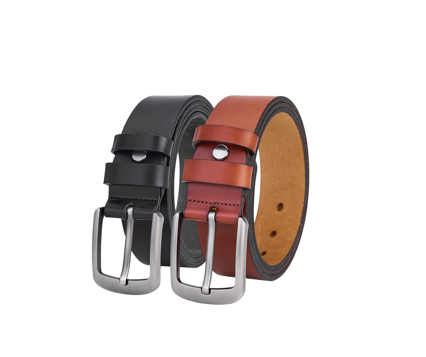 2 Piece Luxury Full Grain Leather Belt Set - Black & Brown - Sustainable and Elegant
