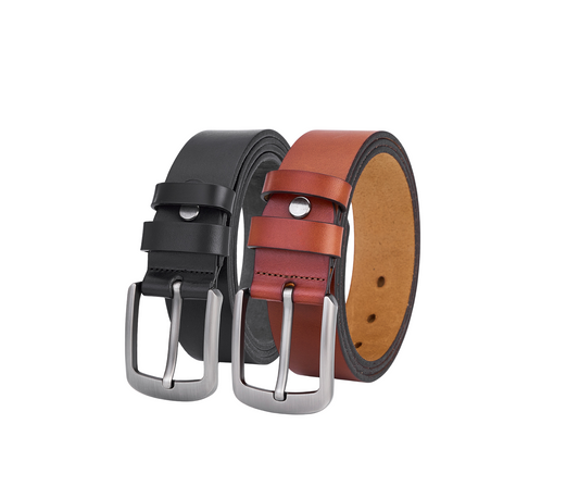 2 Piece Luxury Full Grain Leather Belt Set - Black & Brown - Sustainable and Elegant