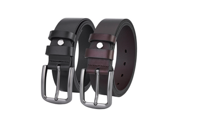 2 Piece Luxury Full Leather Belt Set - Black & Dark Brown, Durable and Elegant for Men