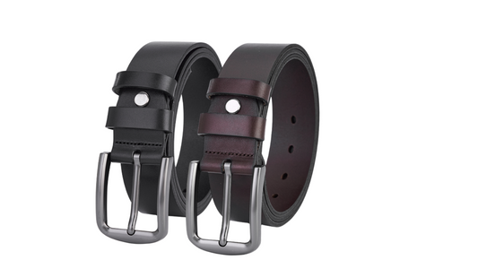 2 Piece Luxury Full Leather Belt Set - Black & Dark Brown, Durable and Elegant for Men